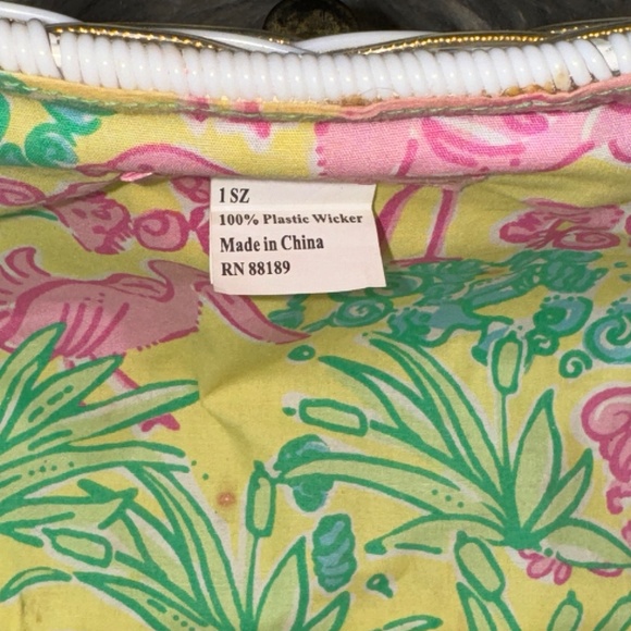 RARE Lilly Pulitzer Wicker Clam Style Handbag Purse White Gold - Picture 16 of 16